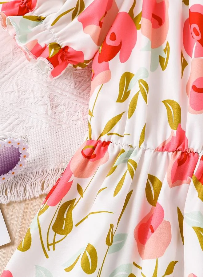 تايك تو Take Two Girls Rose Print Puff Sleeve Dress