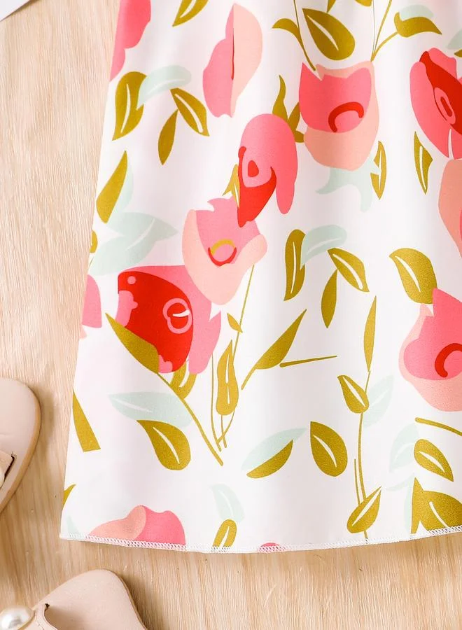 تايك تو Take Two Girls Rose Print Puff Sleeve Dress