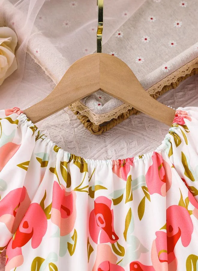تايك تو Take Two Girls Rose Print Puff Sleeve Dress
