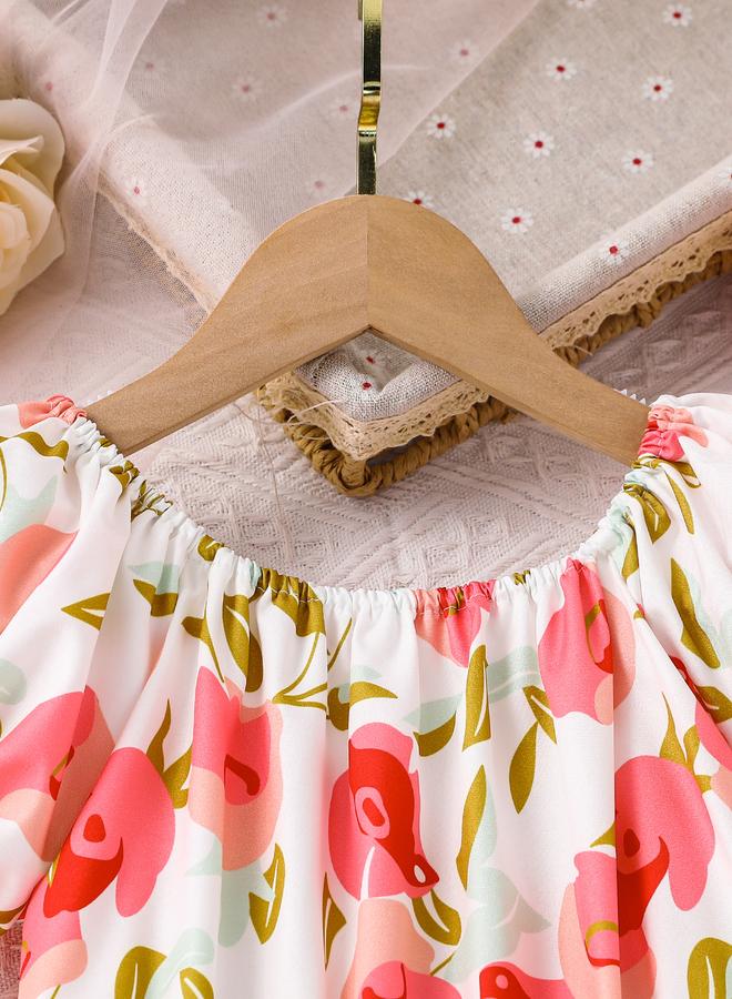 تايك تو فستان بأكمام منتفخة بطبعة وردة للبنات - Image 3