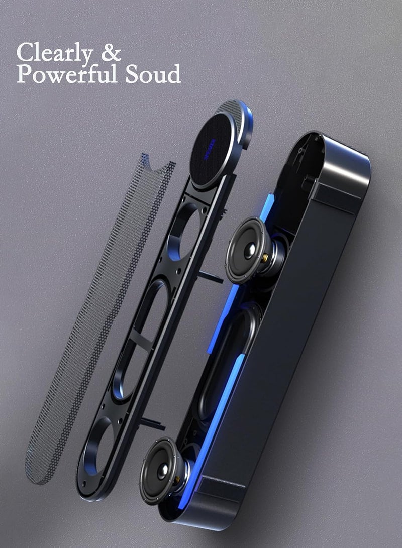مكبر صوت كمبيوتر USB أسود، شريط صوت سلكي HiFi مع تحكم باللمس، صوت محيطي، شريط صوت سطح المكتب USB 2.0 مع أضواء LED، تصميم متعدد الوظائف - Image 4