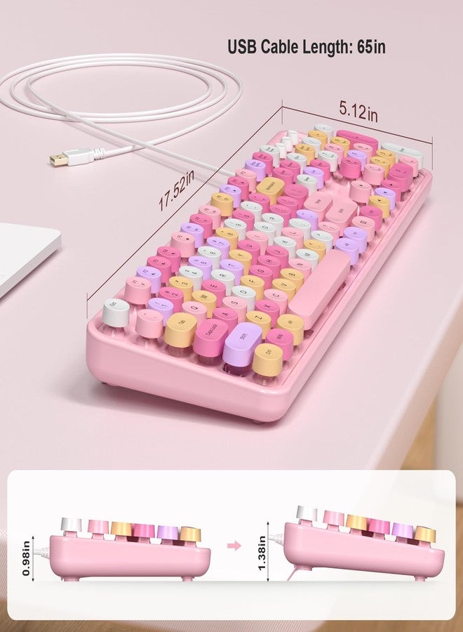 MOFII Wired Full Size USB Keyboard, Colorful Retro Round Typewriter Keyboard with Foldable Stands for Windows PC Laptop (Pale Pink) - Image 5