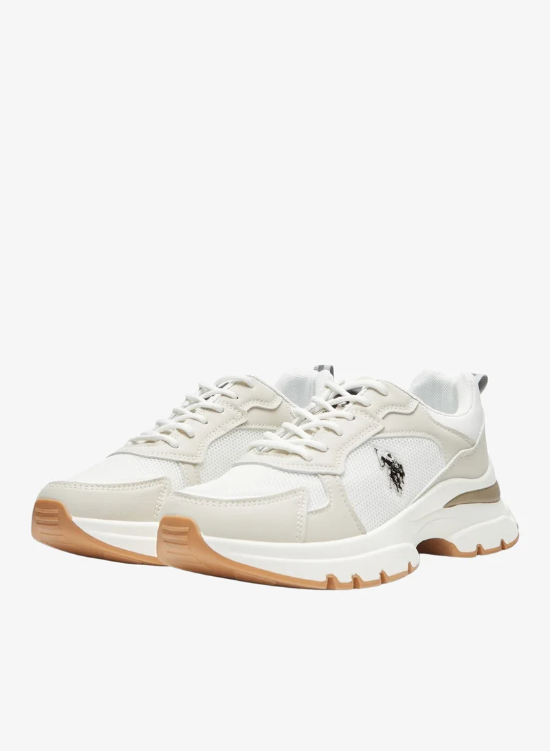 U.S. Polo Assn. Women's White with Beige Accent Sneakers - Bold Rugged Style with Durable Sole for Outdoor Wear Shoes