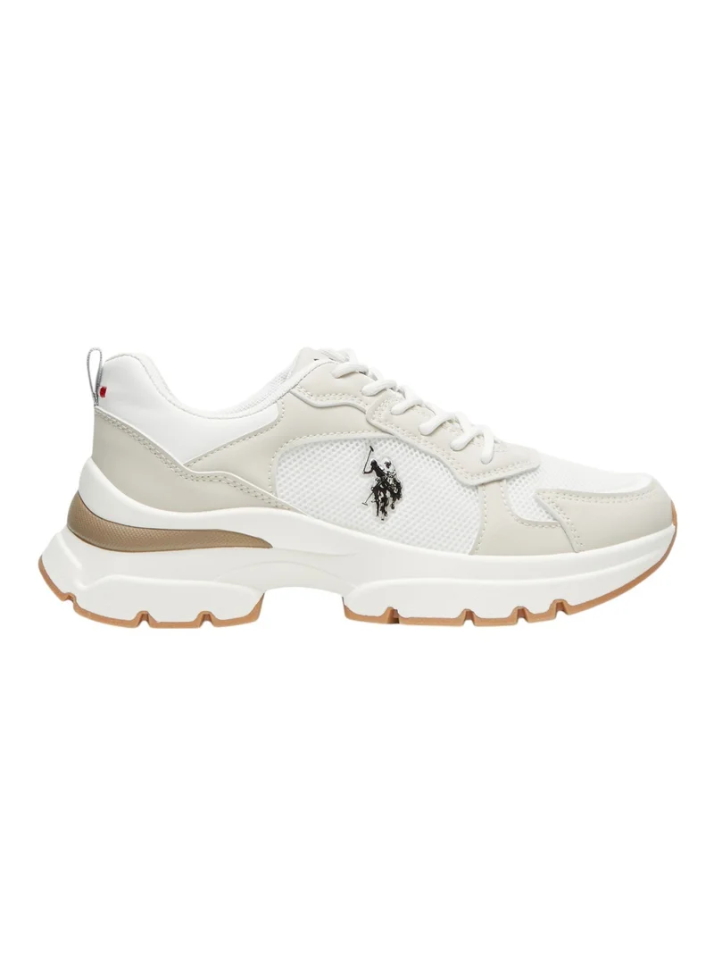 يو اس بولو اسن Women's White with Beige Accent Sneakers - Bold Rugged Style with Durable Sole for Outdoor Wear