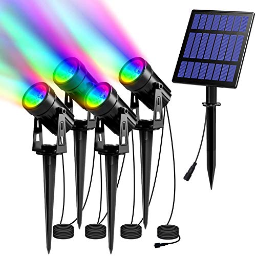 T-SUN RGB Solar Spotlights Outdoor, Halloween Decoration Solar Landscape Spotlights, IP65 Waterproof Color Changing Spot Lights Outdoor Security Wall Lights for Garden, Yard, Driveway, Pool Area(RGB) - Image 1