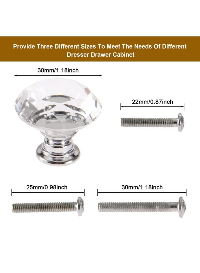 متسونينغ مقبض زجاجي ماسي من Mtsooning مكون من قطعتين، مقاس 30 مم/1.18 بوصة من الكريستال الشفاف مع 3 براغي بمقاسات مختلفة لخزانة الملابس وأدراجها وخزانة المطبخ - Image 5
