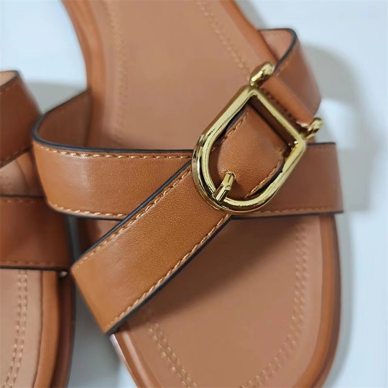 صنادل رومانية مسطحة للنساء من زَا 2023، موضة السيدات، حزام متقاطع مئة، طباعة الفهد - Image 4