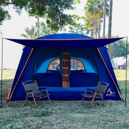 KTT Extra Large Tent 12 Person,Family Cabin Tents,Full Rainfly,2 Bay-Windows,2 Rooms and 3 Doors 3 Windows with Mesh,Waterproof,Straight Wall,Double Layer,Big Tent for Outdoor,Picnic,Camping(Blue) - Image 3