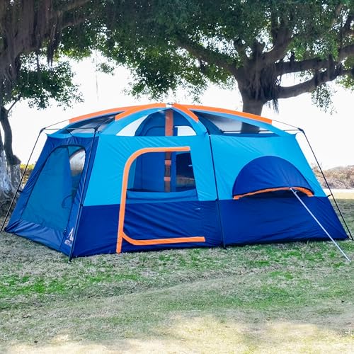 KTT Extra Large Tent 12 Person,Family Cabin Tents,Full Rainfly,2 Bay-Windows,2 Rooms and 3 Doors 3 Windows with Mesh,Waterproof,Straight Wall,Double Layer,Big Tent for Outdoor,Picnic,Camping(Blue) - Image 5