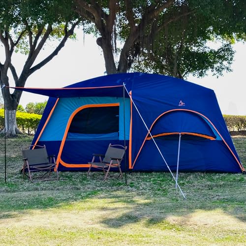 KTT Extra Large Tent 12 Person,Family Cabin Tents,Full Rainfly,2 Bay-Windows,2 Rooms and 3 Doors 3 Windows with Mesh,Waterproof,Straight Wall,Double Layer,Big Tent for Outdoor,Picnic,Camping(Blue) - Image 4