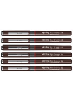 Rotring Rotring Tikky Graphic Pigment Liner 0.3mm & 0.5mm Pens - 3 Each With Black Pigmented Ink, Fibre Tip, 6 Pen Set for Art Drawings Mandala Calligraphy Outline Art & Craft  - Image 2