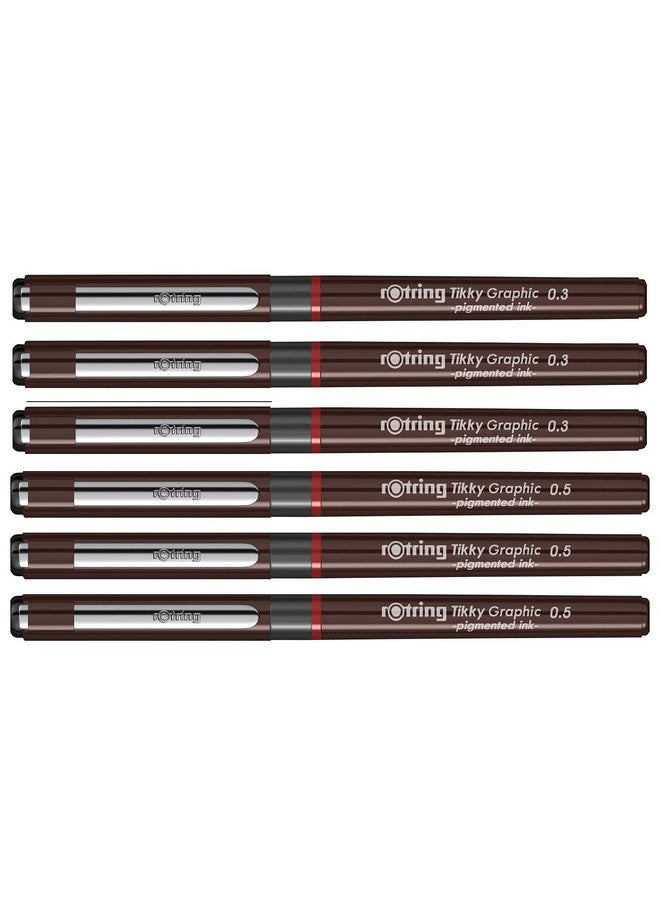 Rotring Tikky Graphic Pigment Liner 0.3mm & 0.5mm Pens - 3 Each With Black Pigmented Ink, Fibre Tip, 6 Pen Set for Art Drawings Mandala Calligraphy Outline Art & Craft - Image 2
