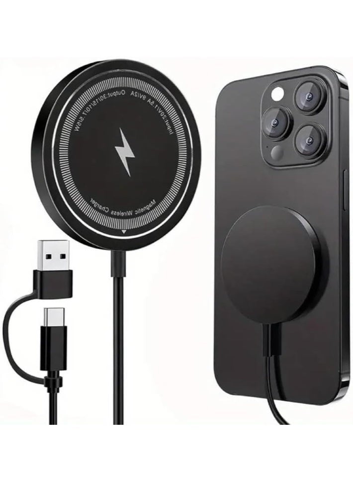 Fast Magnetic Wireless Charger for iPhone 12/13/14/15/16 Series & AirPods 2/3, MagSafe Charging Pad with USB-A & USB-C Ports, for Pro, Pro Max, Plus Models, Portable Fast Charge Station