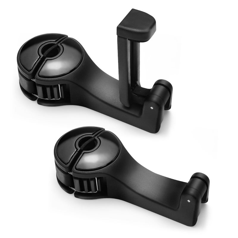 ongfuwu 2PCS Car Headrest Hidden Hook, 2 in 1 Car Seat Hook with Phone Holder, Auto Back Seat Hanging Hook for Handbag Clothes Grocery, Universal Vehicle Purse Hooks Holder Organizer (Black) - Image 1