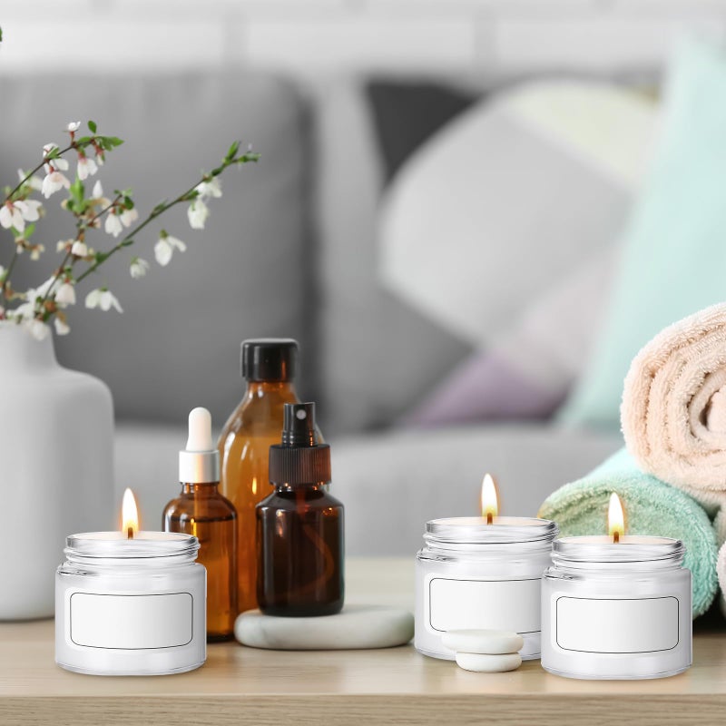 Layhit 48 Pcs 2oz/ 60ml Glass Jars with Lids Clear Small Jars with Plastic Woodgrain Lids, White Labels and Inner Liners Empty Round Cosmetic Containers for Creams Lotions Candle Making (Clearl) - Image 5