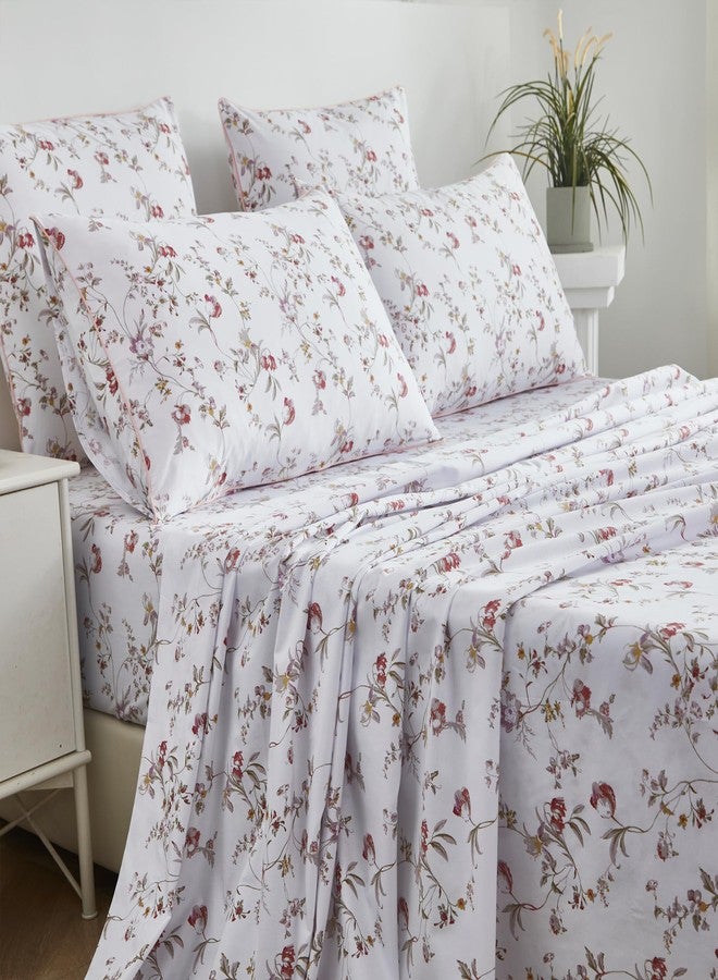 FADFAY Sheets Set Queen Rustic Pink Floral Botanical Bedding Set Luxury 100% Egyptian Cotton Bed Sheet Set Soft Breathable for All Season Bedoom Decor with 17.7 Deep Pocket Fitted Sheet, Queen Size - Image 2