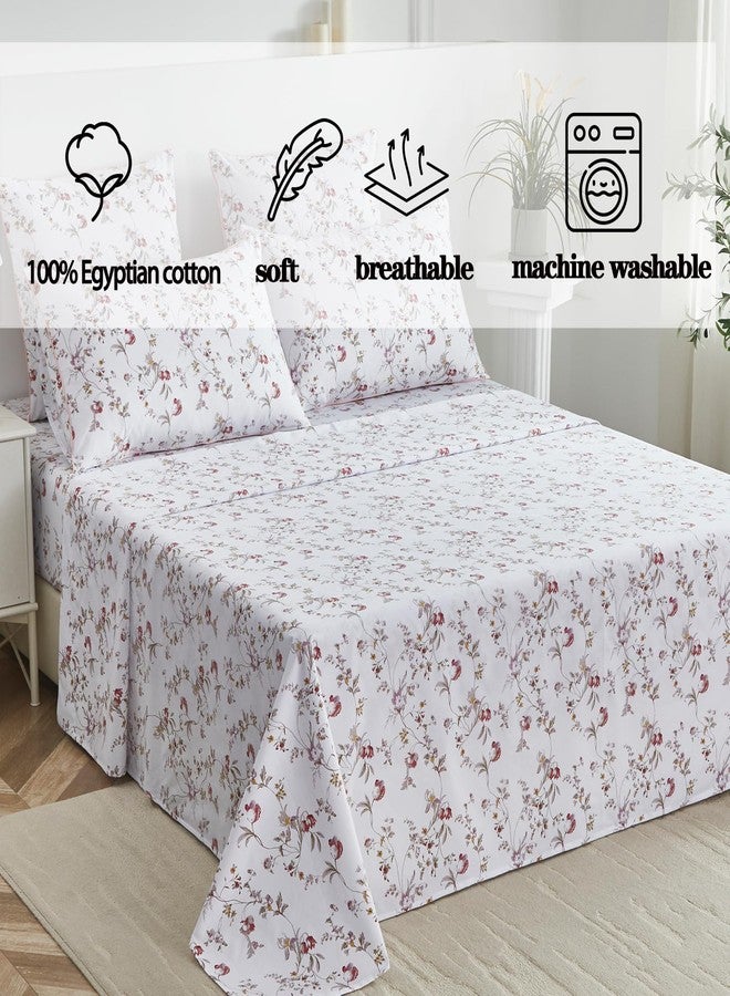 FADFAY Sheets Set Queen Rustic Pink Floral Botanical Bedding Set Luxury 100% Egyptian Cotton Bed Sheet Set Soft Breathable for All Season Bedoom Decor with 17.7 Deep Pocket Fitted Sheet, Queen Size - Image 3