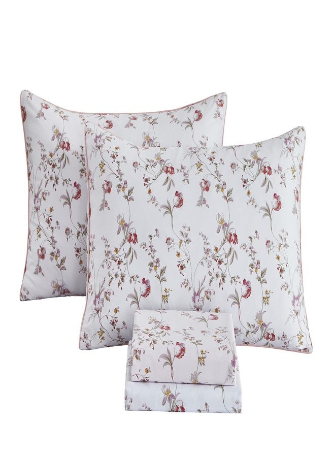 FADFAY Sheets Set Queen Rustic Pink Floral Botanical Bedding Set Luxury 100% Egyptian Cotton Bed Sheet Set Soft Breathable for All Season Bedoom Decor with 17.7 Deep Pocket Fitted Sheet, Queen Size - Image 1