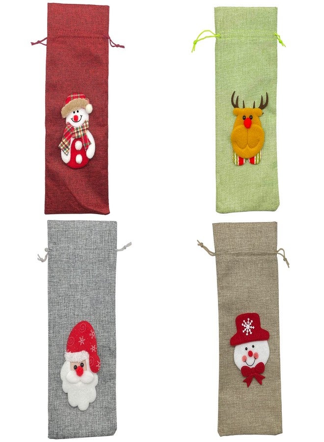 SOACH 4 Pcs Christmas Wine Bottle Bags,for Wine Bottles Gift Bulk, Santa Clause, Snowman & Reindeer Drawstring Bags,Vintage Wine Bottle Gift bags,for Christmas Party Decor - Image 2