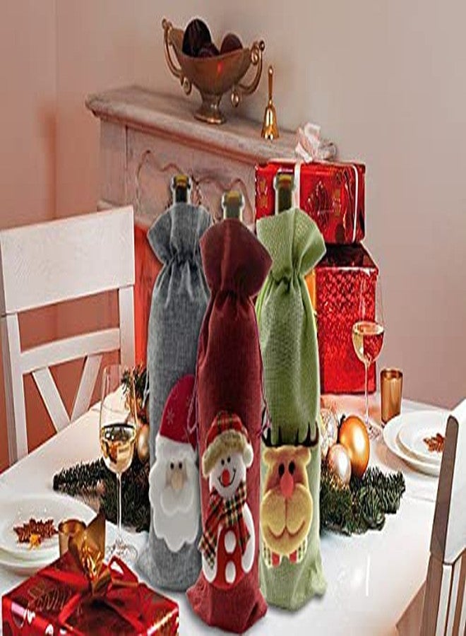 SOACH 4 Pcs Christmas Wine Bottle Bags,for Wine Bottles Gift Bulk, Santa Clause, Snowman & Reindeer Drawstring Bags,Vintage Wine Bottle Gift bags,for Christmas Party Decor - Image 3