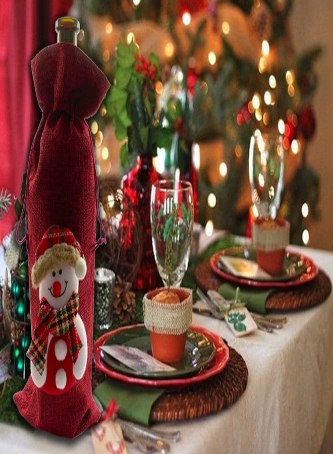 SOACH 4 Pcs Christmas Wine Bottle Bags,for Wine Bottles Gift Bulk, Santa Clause, Snowman & Reindeer Drawstring Bags,Vintage Wine Bottle Gift bags,for Christmas Party Decor - Image 4