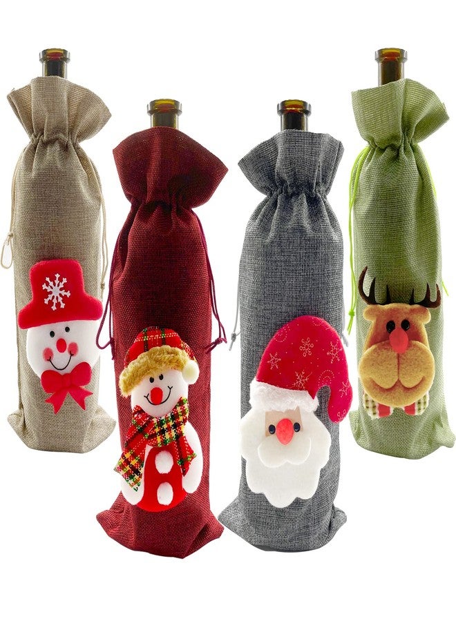 SOACH 4 Pcs Christmas Wine Bottle Bags,for Wine Bottles Gift Bulk, Santa Clause, Snowman & Reindeer Drawstring Bags,Vintage Wine Bottle Gift bags,for Christmas Party Decor - Image 1