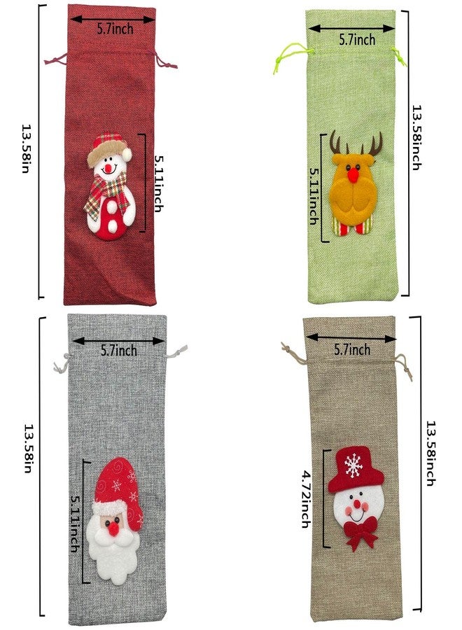 SOACH 4 Pcs Christmas Wine Bottle Bags,for Wine Bottles Gift Bulk, Santa Clause, Snowman & Reindeer Drawstring Bags,Vintage Wine Bottle Gift bags,for Christmas Party Decor - Image 5