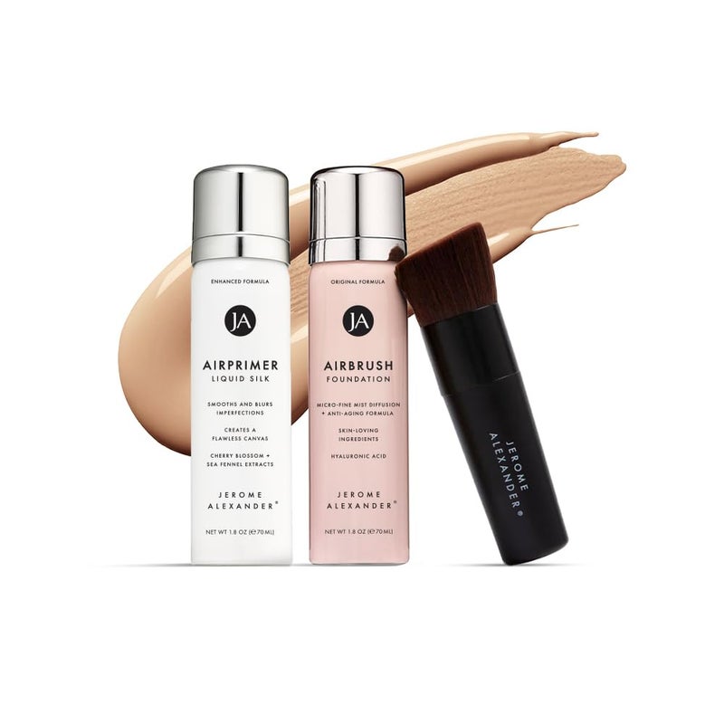 Jerome Alexander MagicMinerals AirBrush Foundation Set by Jerome Alexander â€“ 3pc Set Includes Primer, Foundation and Kabuki Brush - Spray Makeup with Anti-aging Ingredients for Smooth Radiant Skin (Light Medium) - Image 1