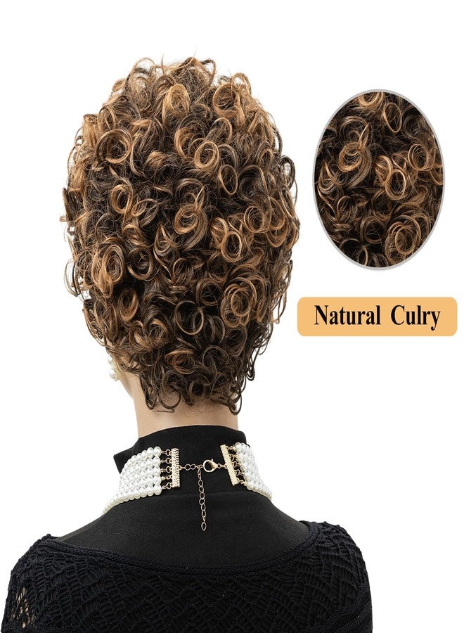 MOONSHOW Short Wigs for Black Women Brown Pixie Cut Wig with Bangs African American Wigs for Black Women Short Curly Afro Wigs Synthetic Brown Curly Bob Wig - Image 5