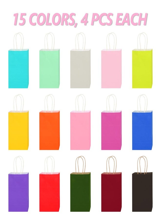 MITINU 60PCS Paper Gift Bags, 5.8"x3.2"x8.25" Party Favor Bags Bulk Rainbow Goodie Small Gift Bags with Handles for Kids Birthday Baby Shower Crafts Wedding Party Supplies (15 Colors) - Image 3
