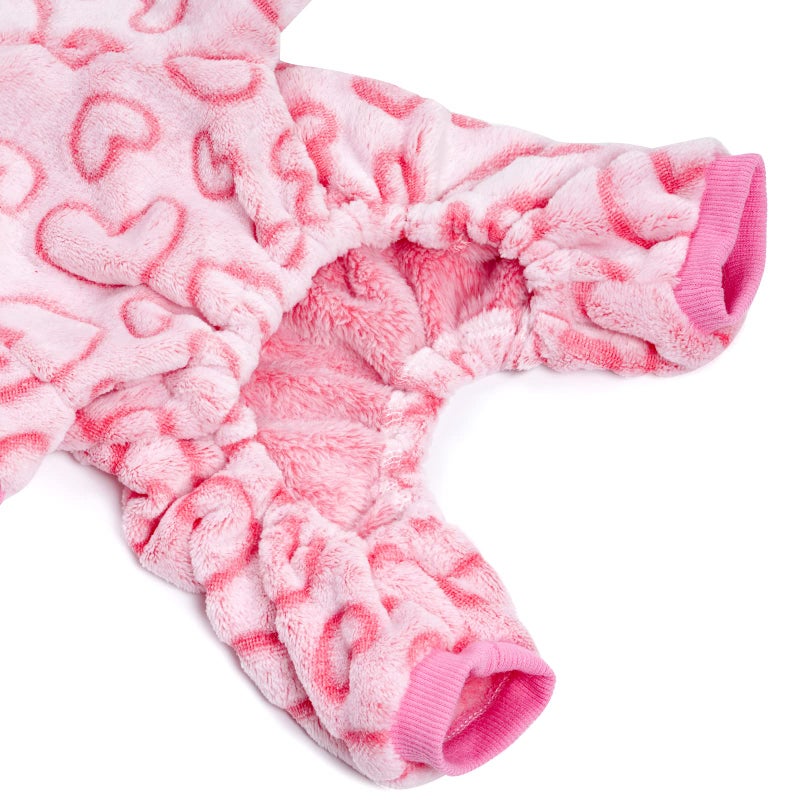 Dxhycc Fleece Dog Pajamas Cute Dog Heart Puppy Jumpsuit Warm Soft Pet Holiday Clothes for Small Medium Cats and Dogs (Pink, S) - Image 4