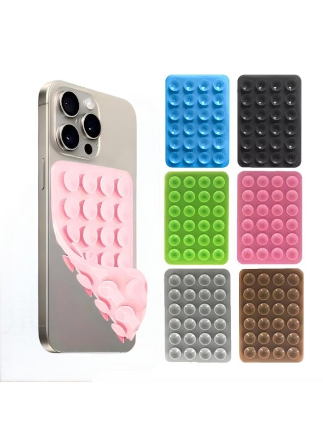 6 Pack Silicone Suction Phone Holder, Double Sided Suction Cup Hands-Free Phone Stand, Anti-Slip Mobile Phone Accessory for Videos, Selfies & Video Calls (Dark Blue, Black, Dark Pink, Green, Light Gray, Brown) - Image 1