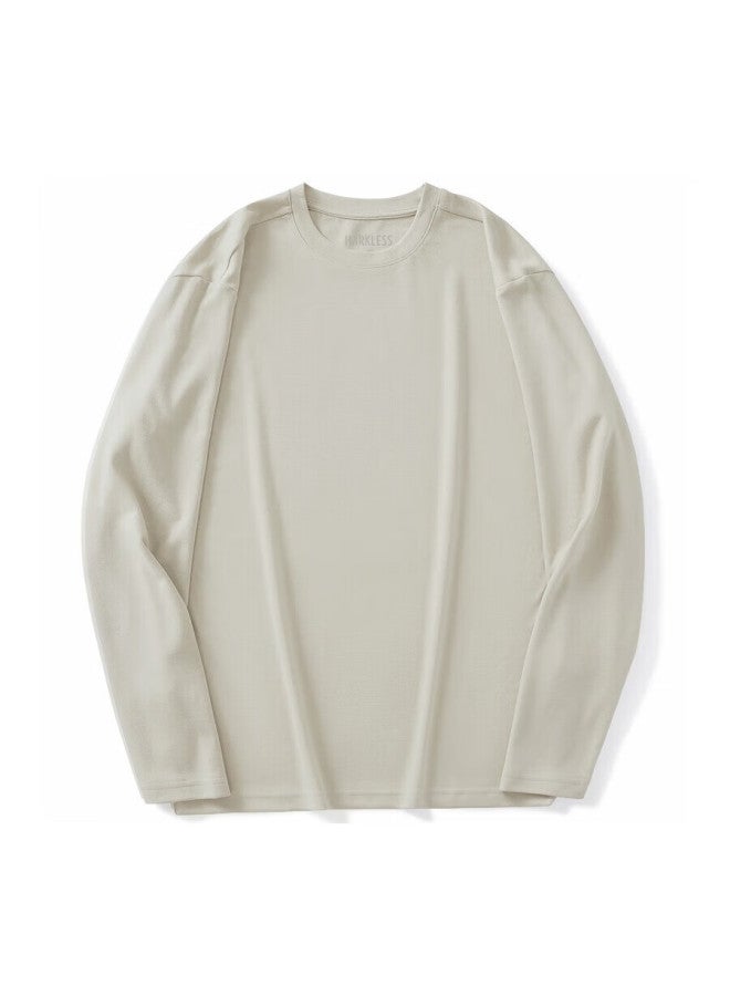 Markless Far Infrared Heating Long Sleeve T-shirt Men Autumn Winter Soft Warm Base Layer Crew Neck Top 4605 Milk Tea Apricot M - Image 4