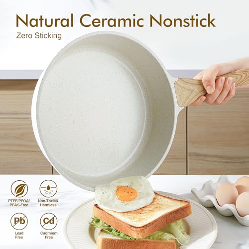 SENSARTE Nonstick Ceramic Saute Pan 10 Inch/3.5QT, Non-toxic Deep Frying Pan Skillet with Lid, Healthy Jumbo Cooker, Stay Cool Handle, Induction Compatible, PFOA & PFAS Free - Image 2