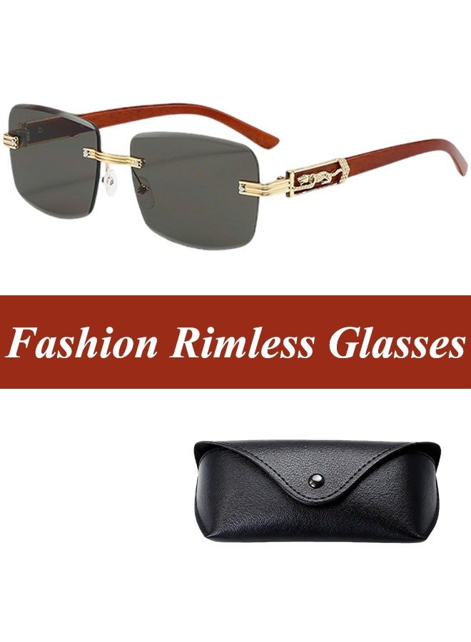 Rectangle Fashion Rimless Sunglasses for Women Men Frameless Shades Retro Vintage Trendy Vintage Square Rimless Sunglasses Tinted Lenses Retro Shades UV400 comes with glasses box - Image 1