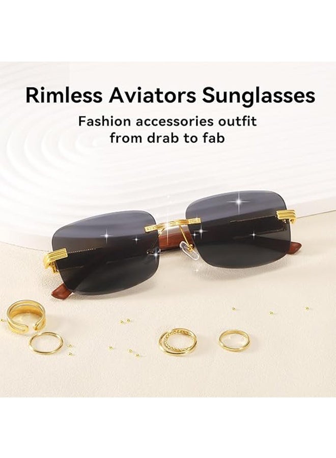 Rectangle Fashion Rimless Sunglasses for Women Men Frameless Shades Retro Vintage Trendy Vintage Square Rimless Sunglasses Tinted Lenses Retro Shades UV400 comes with glasses box - Image 2