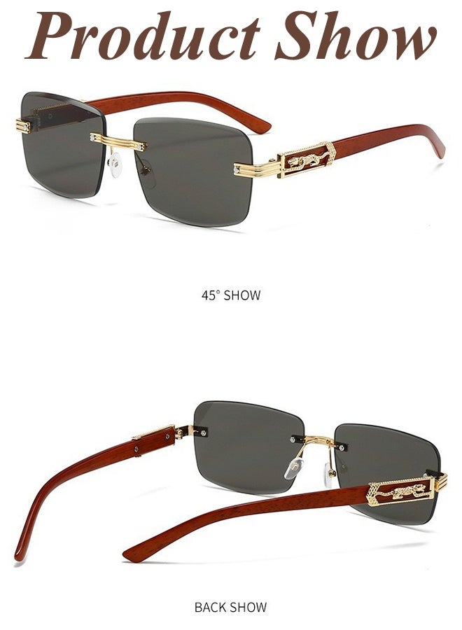 Rectangle Fashion Rimless Sunglasses for Women Men Frameless Shades Retro Vintage Trendy Vintage Square Rimless Sunglasses Tinted Lenses Retro Shades UV400 comes with glasses box - Image 5