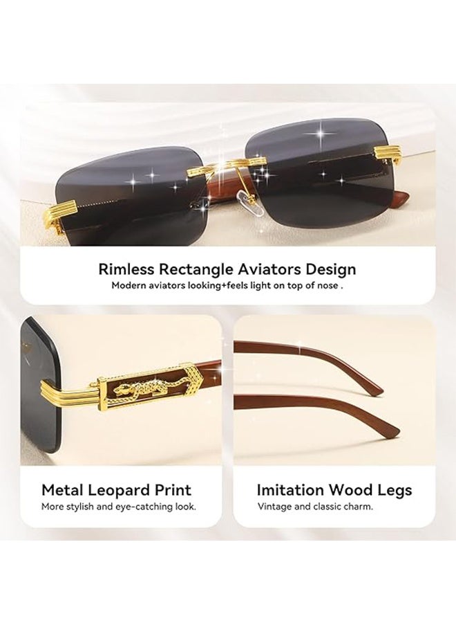 Rectangle Fashion Rimless Sunglasses for Women Men Frameless Shades Retro Vintage Trendy Vintage Square Rimless Sunglasses Tinted Lenses Retro Shades UV400 comes with glasses box - Image 3