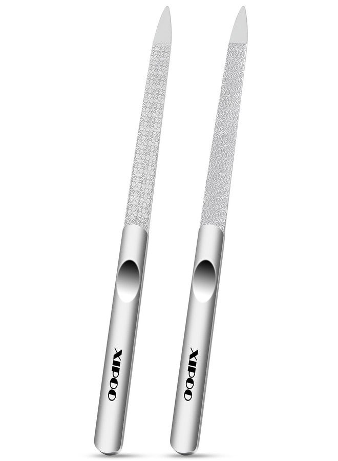 XIPOO Metal Nail File 2 Pcs, Nail Files for Natural Nails, Fingernail Files with Sharp Pointed Tip Anti-Slip Handle, Nail Filer Made of Stainless Steel, Finger Nail Files for Women and Men - Image 1