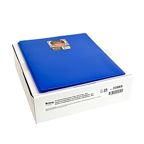 C-Line Two-Pocket Heavyweight Poly Portfolio with Prongs, For Letter Size Papers, Includes Business Card Slot, 1 Case of 25 Portfolios, Blue (33965-25) - Image 2