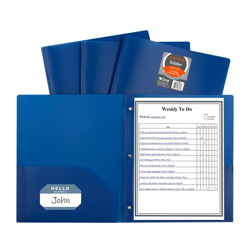 C-Line Two-Pocket Heavyweight Poly Portfolio with Prongs, For Letter Size Papers, Includes Business Card Slot, 1 Case of 25 Portfolios, Blue (33965-25) - Image 4