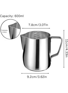 FirstTry FirstTry Milk Frothing Pitcher I Stainless Steel Frother Cup with Measurement Scale I Steaming Pitcher Coffee Milk Jug for Cappuccino Latte Art Espresso Machines Accessories Silver 600ml  - Image 2