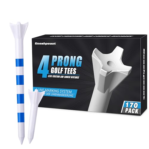 Goashpeaot 170 Pack Golf Tees, Pro 4 Line Marking System Plastic Golf Tees, 4-Prong Engineered to Reduce Friction & Longer Distance (Blue, 3-1/4'') - Image 1