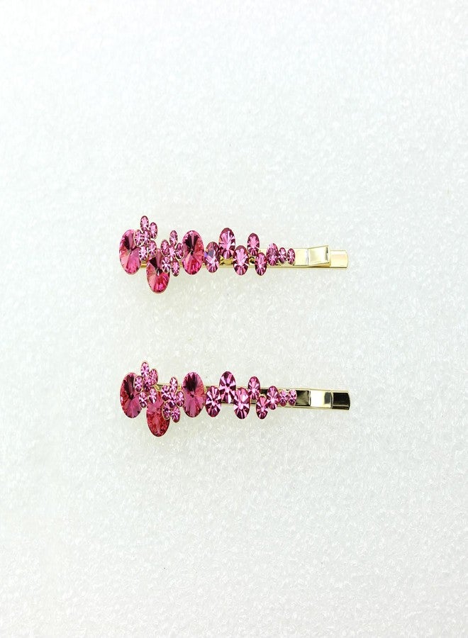 Faship A Pair Of Pink Premium Rhinestone Crystal Floral Hair Clips Pins 2 Pcs - Image 2