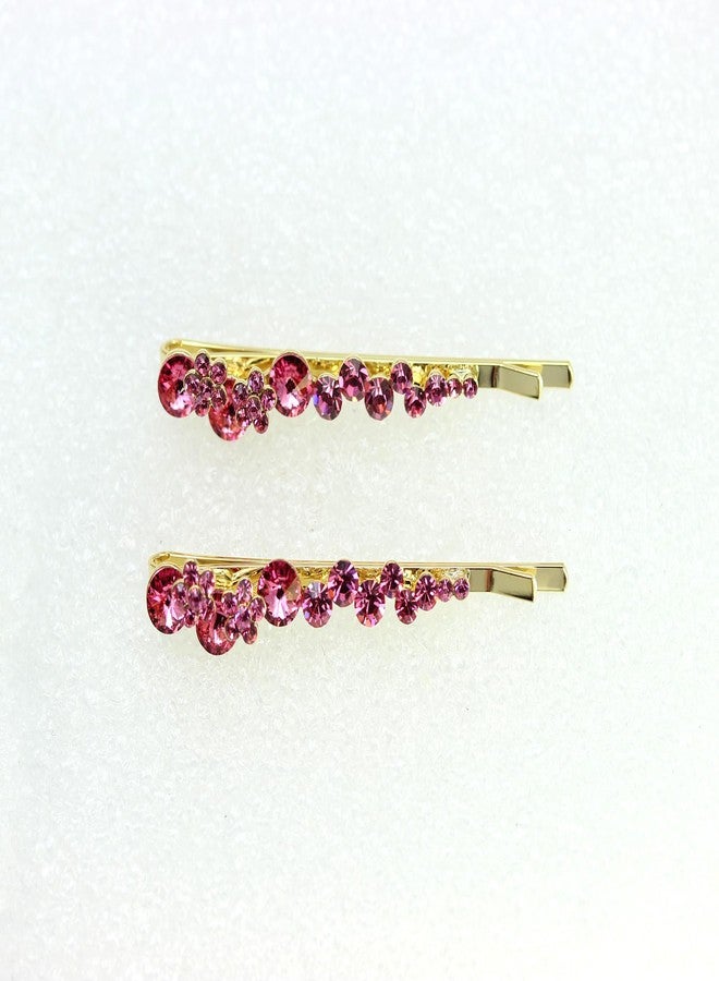 Faship A Pair Of Pink Premium Rhinestone Crystal Floral Hair Clips Pins 2 Pcs - Image 5