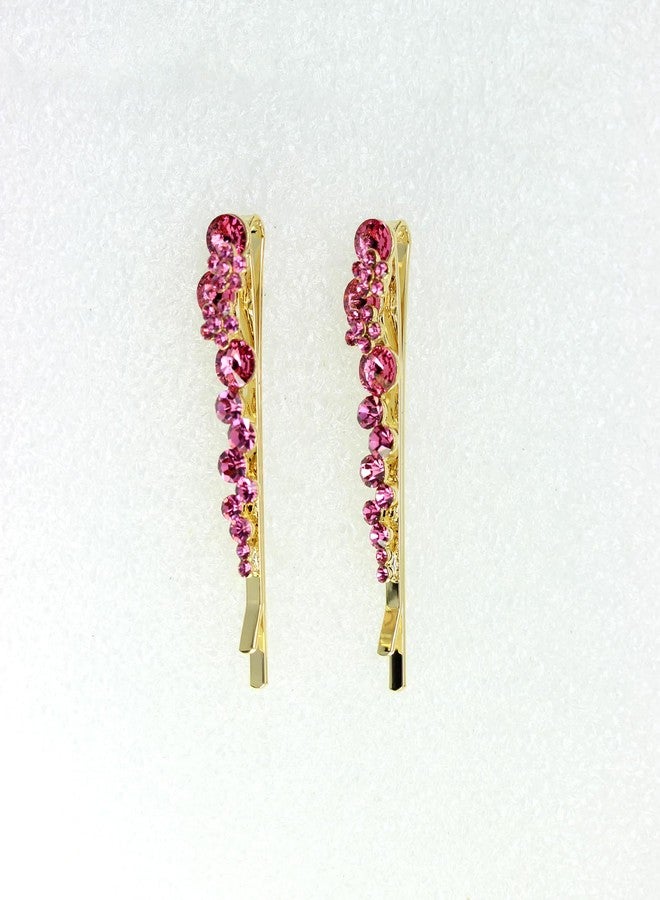 Faship A Pair Of Pink Premium Rhinestone Crystal Floral Hair Clips Pins 2 Pcs - Image 4
