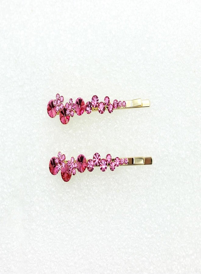Faship A Pair Of Pink Premium Rhinestone Crystal Floral Hair Clips Pins 2 Pcs - Image 3
