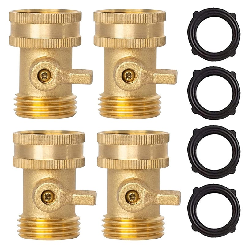 Xiny Tool Brass Garden Hose Shut Off Valve, 4 Pack Heavy Duty 3/4 Inch Solid Brass Garden Hose Shut Off Valve with 4 Extra Rubber Washers - Image 1