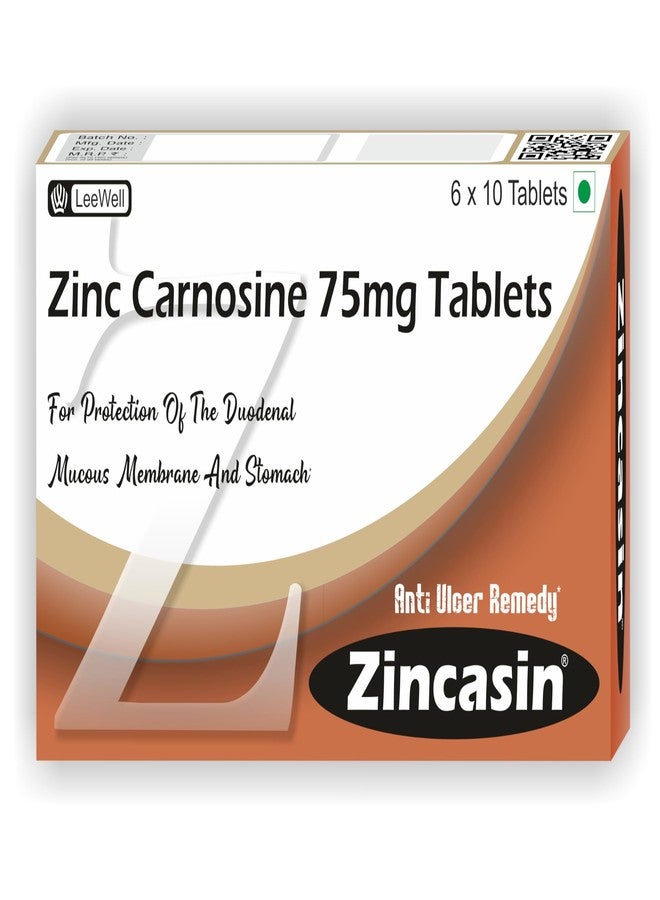 Zincasin Zinc L carnosine Supplement tablets | Strengthen Digestive tract, Leaky Gut, Immunity Booster, Taste buds function, Neurotransmitter Support | Healthy Skin, Acne, Hair Loss, IBS, IBD, Gastric Ulcer Support - 60 tablets - Image 1