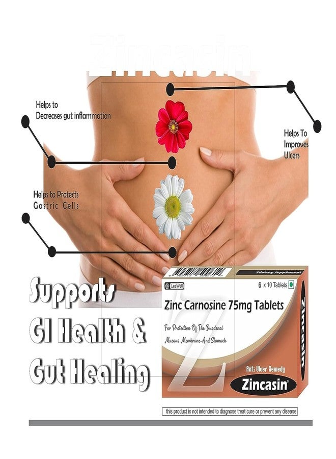 Zincasin Zinc L carnosine Supplement tablets | Strengthen Digestive tract, Leaky Gut, Immunity Booster, Taste buds function, Neurotransmitter Support | Healthy Skin, Acne, Hair Loss, IBS, IBD, Gastric Ulcer Support - 60 tablets - Image 4